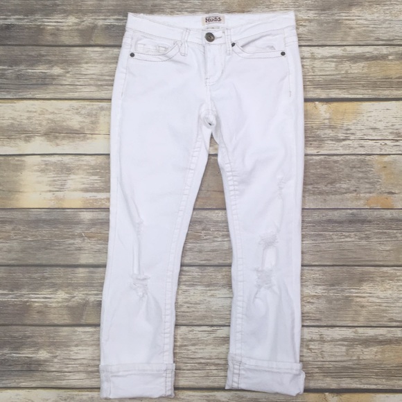Mudd Distressed White Capris 